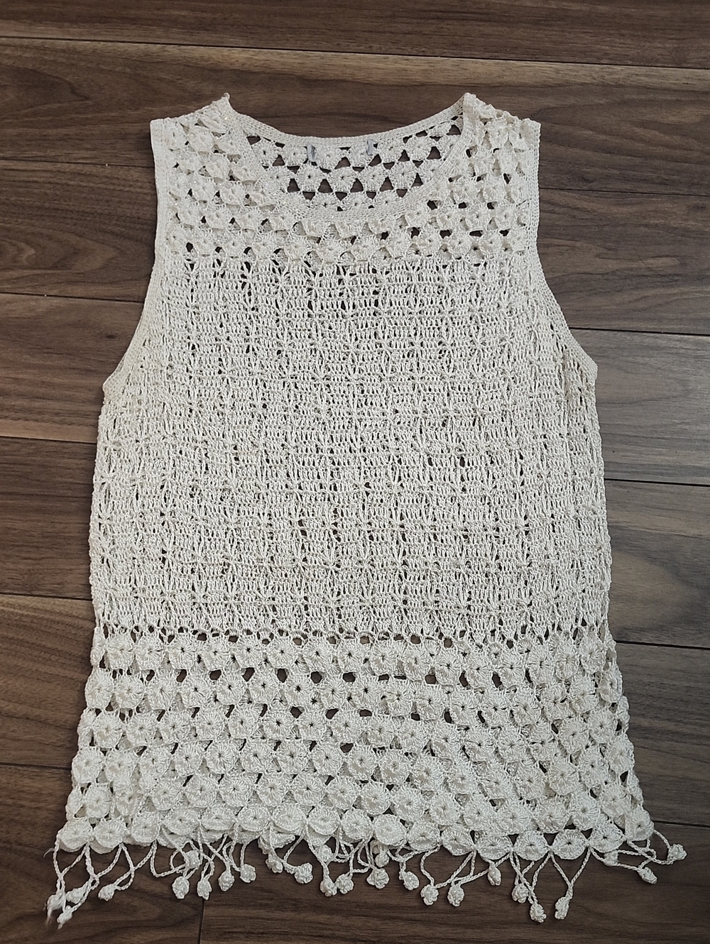 🔥 Crochet Knit Fringe Tank Top in Cream